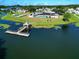 Beautiful aerial view of a community pool, clubhouse, and a gazebo sitting over the lake at 1312 Apache Cir, Tavares, FL 32778