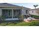 Exterior of house showing the patio area and screened lanai with outside furniture at 27023 Old English Ct, Leesburg, FL 34748