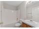 Bright bathroom featuring a shower-tub combo, and white vanity at 2712 Benavides Dr, The Villages, FL 32162