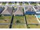Aerial view of neighborhood homes featuring fenced backyards and solar panels on several roofs at 3719 Holly Grove Ln, Mount Dora, FL 32757