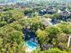 Aerial view showing the community pool and surrounding mature trees at 5255 Images Cir # 207, Kissimmee, FL 34746