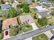 Aerial view of a well-maintained home with a manicured lawn, landscaping, and a paved driveway at 5645 Huntington St, Leesburg, FL 34748