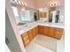 Bathroom featuring a double vanity with ample counter space, wooden cabinets, and large mirrors at 1726 Augustine Dr, Lady Lake, FL 32159