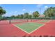 View of an outdoor pickleball court surrounded by greenery, under a bright blue sky at 2205 Stonebridge Way, Clermont, FL 34711