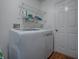 Practical laundry area featuring a washing machine, dryer, and storage shelves at 337 Olanta Dr, The Villages, FL 32162