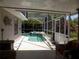 Relaxing screened in pool area with outdoor seating at 36709 Sandy Ln, Grand Island, FL 32735