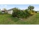 The lush backyard has beautiful landscaping that provides shade and privacy to enjoy the green grass at 5510 Thome Loop, The Villages, FL 32163