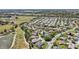 Sprawling aerial view of a residential area, highlighting the tidy lawns and tree-lined streets in a suburban neighborhood at 750 Evelynton Loop, The Villages, FL 32162