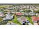 Overhead view of a community with orderly homes, green lawns, and mature trees, creating a serene and inviting atmosphere at 750 Evelynton Loop, The Villages, FL 32162