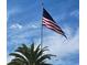 An American flag waving in the wind, with palm trees and a blue, partly cloudy sky as the backdrop at 11743 Se 174Th Loop, Summerfield, FL 34491