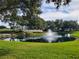 Picturesque community pond featuring a fountain, green grass, and a serene natural setting at 11743 Se 174Th Loop, Summerfield, FL 34491