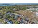 Wide aerial shot with nearby lake, showing houses with backyards and trees at 910 Rich Dr, Mount Dora, FL 32757