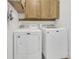 The laundry room features a washer and dryer set with overhead cabinets at 910 Rich Dr, Mount Dora, FL 32757