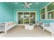 Cozy covered patio with comfortable seating and a view of the manicured backyard at 981 Fiesta Key Cir, Lady Lake, FL 32159