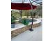 Relaxing view of a private pool and patio area with lush landscaping and covered umbrella at 6444 Mcknight Loop, The Villages, FL 34762
