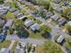 An aerial view of a serene community with well-maintained homes and tree-lined streets at 701 Cottage Park Ln, Leesburg, FL 34748