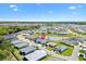 Aerial view of a modern planned community with a scenic lake and many homes at 7250 Trundle Ter, The Villages, FL 34762