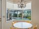 Dining area with bay window providing views of the screened-in pool and landscaped yard at 12136 Se 176Th Loop, Summerfield, FL 34491