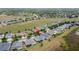 A pin on an aerial view of a house near green space and a lake promotes a peaceful and convenient location at 142 Bayou Bend Rd, Groveland, FL 34736