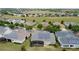 A neighborhood aerial view showcases houses with solar panels and a great green space, promoting modern and sustainable living at 142 Bayou Bend Rd, Groveland, FL 34736