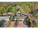 An elevated view of a well-situated home in a lush, tree-lined neighborhood, near a serene lake and roadways at 219 N Rossiter St, Mount Dora, FL 32757