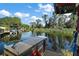 Dock featuring a sink and counter space, positioned at the water's edge with views of a lush landscape at 28416 Tammi Dr, Tavares, FL 32778
