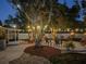 This backyard features string lights, professional landscaping, and outdoor seating at 3860 Branch Ave, Mount Dora, FL 32757