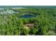 Aerial view of the roof featuring mature trees surrounding a house with a pond in the background at 39636 Carolina Ave, Lady Lake, FL 32159