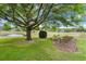 Spacious backyard featuring mature trees, lush grass, a picturesque pond and garden at 6106 Spinnaker Loop, Lady Lake, FL 32159