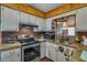 Kitchen area features brick backsplash, stainless oven, and overhead cabinets at 6988 Blue Cedar Rd, Leesburg, FL 34748