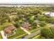Aerial view of property showcases lush landscaping, privacy fence, and screened pool at 7636 Lake Angelina Dr, Mount Dora, FL 32757