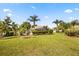Expansive backyard showcasing a well-manicured lawn and mature palm trees at 7636 Lake Angelina Dr, Mount Dora, FL 32757