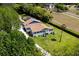 Aerial view of home, surrounded by mature trees, with an in-ground pool at 11619 Lane Park Rd, Tavares, FL 32778