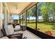 Inviting screened-in patio with comfortable seating and views of the lush green lawn at 23814 Sardinia Dr, Sorrento, FL 32776