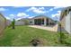 Well-maintained backyard with a patio, green lawn, and privacy fence, perfect for outdoor enjoyment at 5549 Millican Ave, The Villages, FL 32163