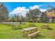 Community grounds featuring wooden picnic tables and a grassy common area with trees at 8801 Worldquest Blvd # 4203, Orlando, FL 32821