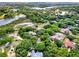 An aerial shot of the community showcasing lush greenery, beautiful lake, and variety of homes at 13112 Luntz Point Ln, Windermere, FL 34786