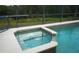 A screened-in outdoor pool with a spa is ideal for leisure and relaxation, set against a backdrop of lush greenery at 146 Essex Pl, Davenport, FL 33896