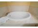 Close-up of soaking tub featuring marble surround and chrome fixtures at 1723 Carrera Dr, The Villages, FL 32159
