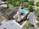 An aerial view shows the community pool and clubhouse in a well-maintained neighborhood with lush greenery at 25962 High Hampton Cir, Sorrento, FL 32776