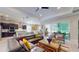 An open-concept living space with a modern sectional sofa that leads to a kitchen and dining area at 25962 High Hampton Cir, Sorrento, FL 32776