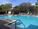 The community pool with a covered lounge area offers residents a relaxing retreat with lounge chairs and clear water at 25962 High Hampton Cir, Sorrento, FL 32776