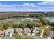 Aerial view of single-Gathering homes showcasing a well-maintained neighborhood with scenic water and grassy areas at 4717 Inverness Dr, Leesburg, FL 34748