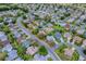 Aerial image of a residential neighborhood with winding streets, lush greenery, and well-maintained homes at 725 Beldon Ct, The Villages, FL 32162