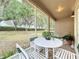 Covered lanai with ceiling fan and outdoor dining furniture set at 135 Crepe Myrtle Dr, Groveland, FL 34736