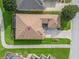 Aerial view displaying the home's roof, driveway, landscaping, screened patio and surrounding greenery at 17769 Se 121St Terrace Rd, Summerfield, FL 34491