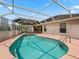Backyard patio with a pool surrounded by screened in enclosure and privacy at 1804 Estafana Way, The Villages, FL 32159