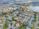 An aerial shot of a home's location within a suburban neighborhood near a lake and golf course at 2103 Patino Ln, The Villages, FL 32159
