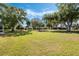 Expansive backyard featuring lush green grass and mature trees offering shade and privacy on a sunny day at 26535 Deuce Ct, Leesburg, FL 34748