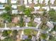 High aerial view of a residential community showcasing homes and tree coverage at 515 Scenic St, Leesburg, FL 34748